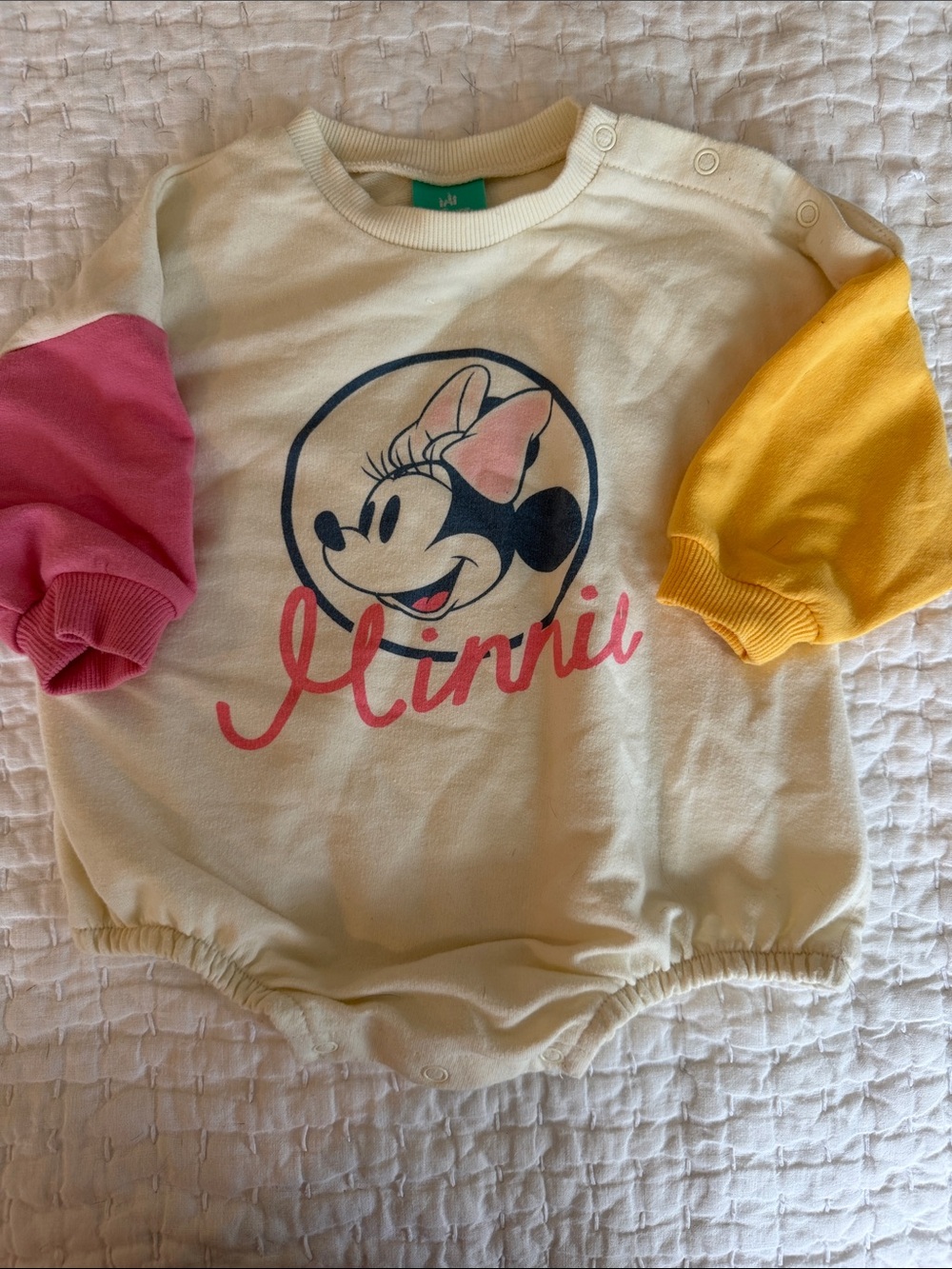 Disney Minnie Colorblock Cream Top with Pink & Yellow Sleeves